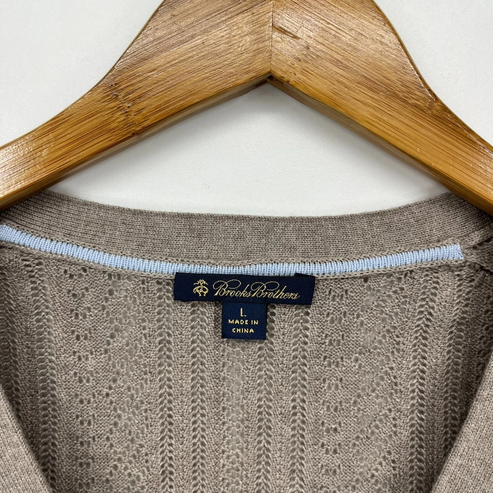 Cárdigan suéter Brooks Brothers para mujer L marrón tejido con cable algodón cachemir Foto 4 de 4