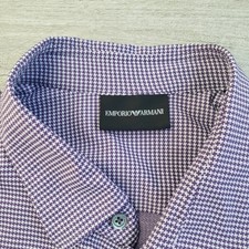 Emporio Armani Stretch Button Front Dress Shirt Purple White Micro Houndstooth L