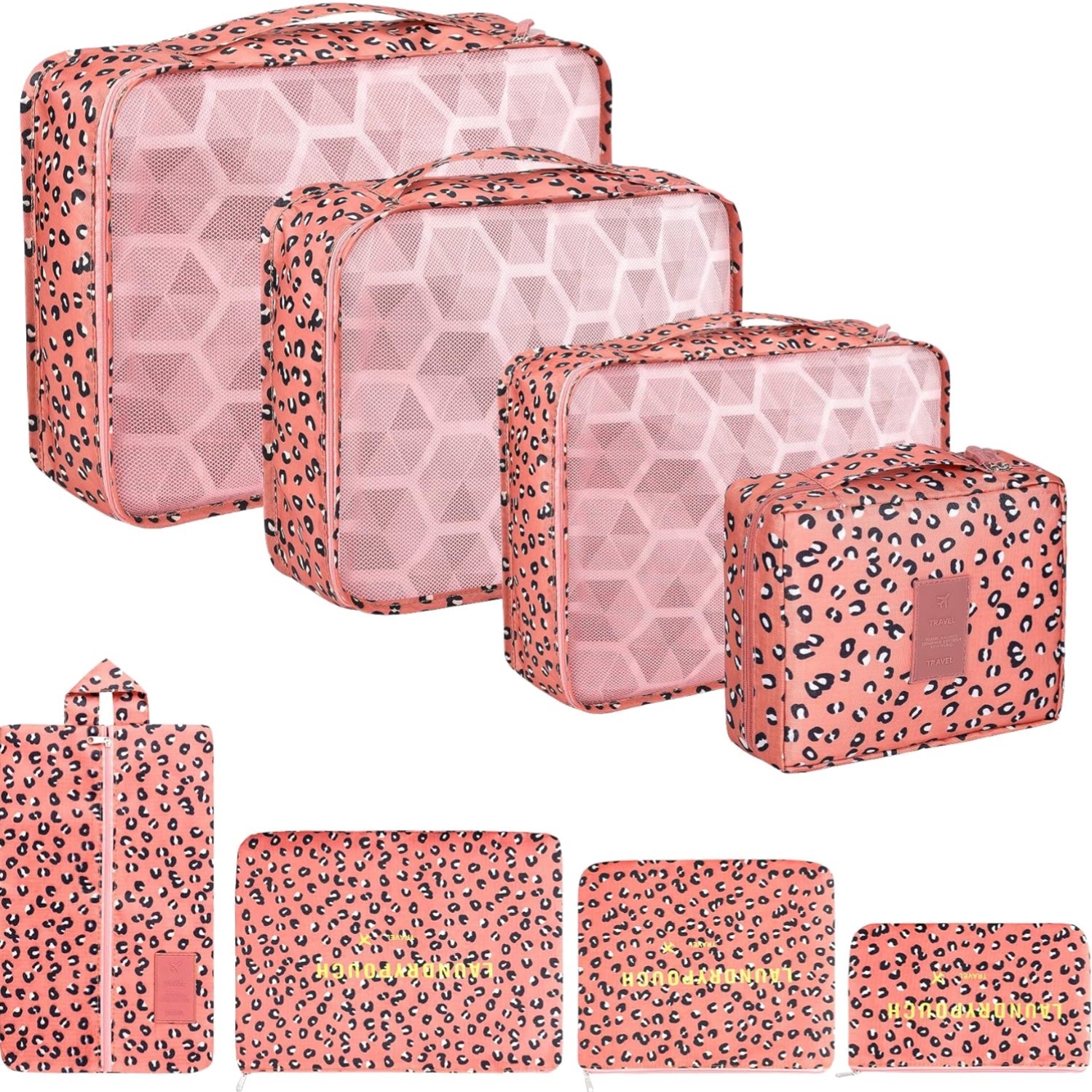 Sac de voyage et cube de rangement de valise rose Coolzon set de 8