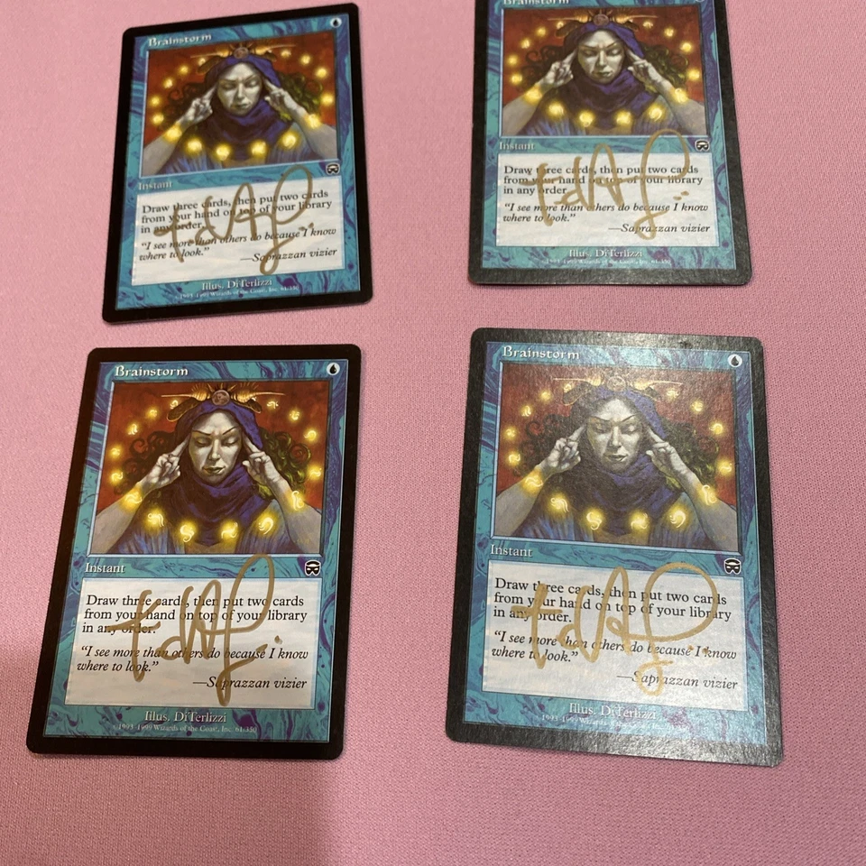 4X Brainstorm Mercadian Masques Regular artist SIGNED in GOLD Sharpy X4 - Image 3 of 4