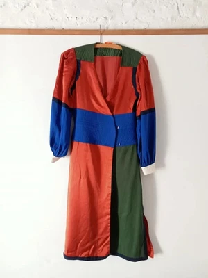 Tory Burch Wrap Dress Multicolor Colorblock Silk Satin Long Sleeve - Photo 1/4