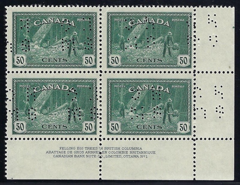 Canada, 1946, Scott #O272, Plate Block of 4, Plate #1, Mint, O.G., N.H.