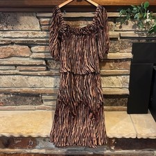 Ganni Georgette Tigers Eye Square-neck Pleated Dress