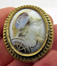 26930/ Alte Kamee Brosche antiker Krieger  HxB ca. 41 x 33 mm
