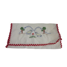 VTG White Embroidered Sheep w/ Mountains Cloth Envelope Tissues Sachets