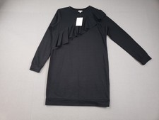Love Fire Women Mini Dress L Black Crew Neck Ruffle Detail Long Sleeve Casual