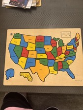 Vintage Educational 1987 Wooden Puzzle Bright Colored United States Map USA