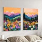 2pcs Vivid Blossoms Exploring Serene Mountains Wall Art Canvas Unframed