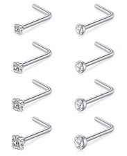 MODRSA Nose Studs for 1.5mm, 2.0mm, 2.5mm, 3.0mm , E2-18g-l shape stud 8pcs 