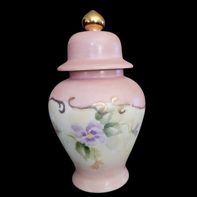 Haas Czjzek Porcelain Ginger Jar Pink Floral Gold Finial Czech