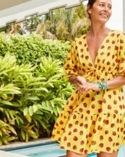 NWT J Crew S Dress Beach Cover UP Strawberries Strawberry Yellow Red Edie Parker