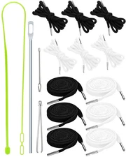 16pcs Drawstring Cord Kit-12pcs Hoodie Strings (Flat & Round,Black & White) with