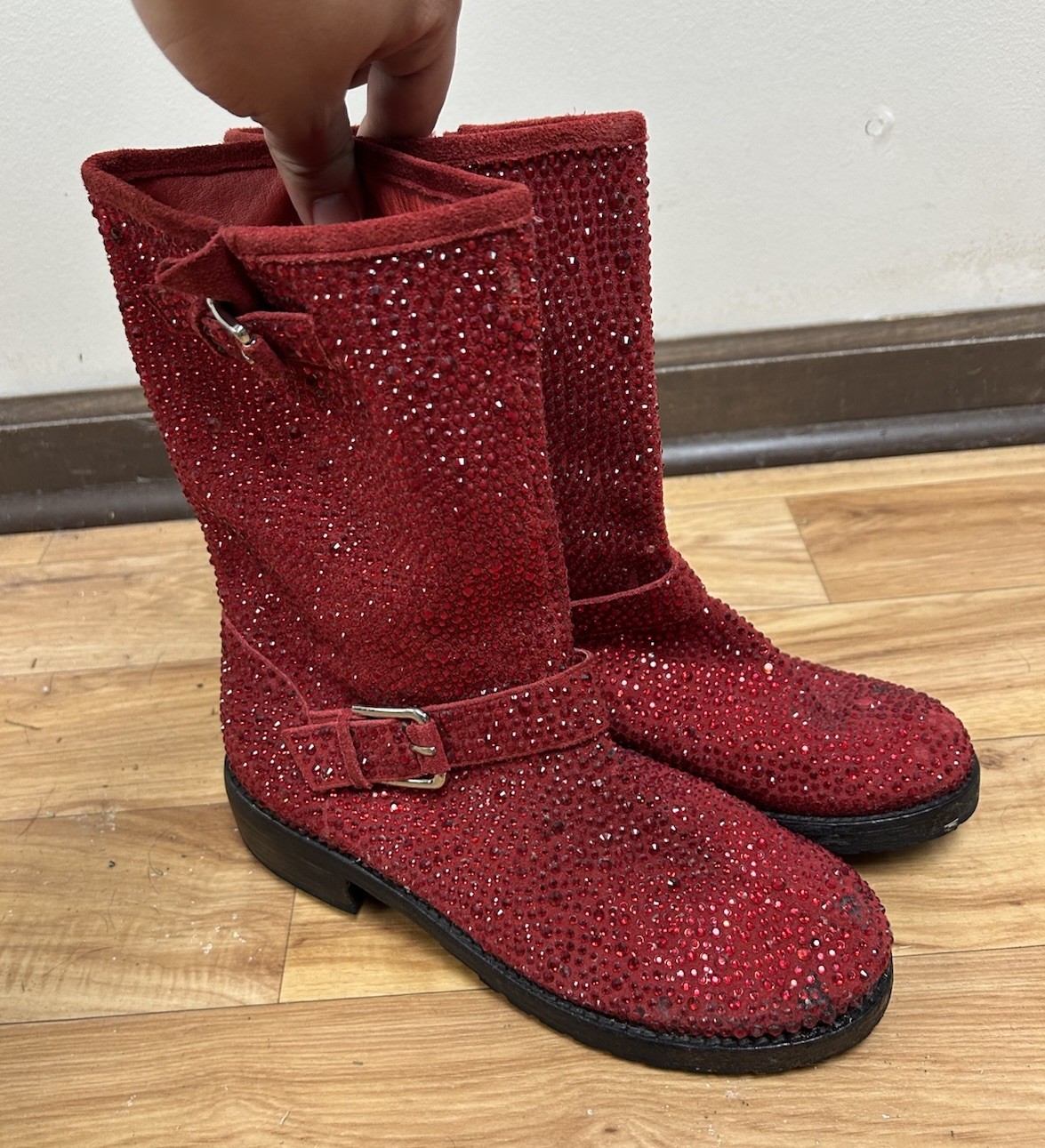ZiGiny Black Label Ruby Red Suede Bedazzled Boots… - image 2