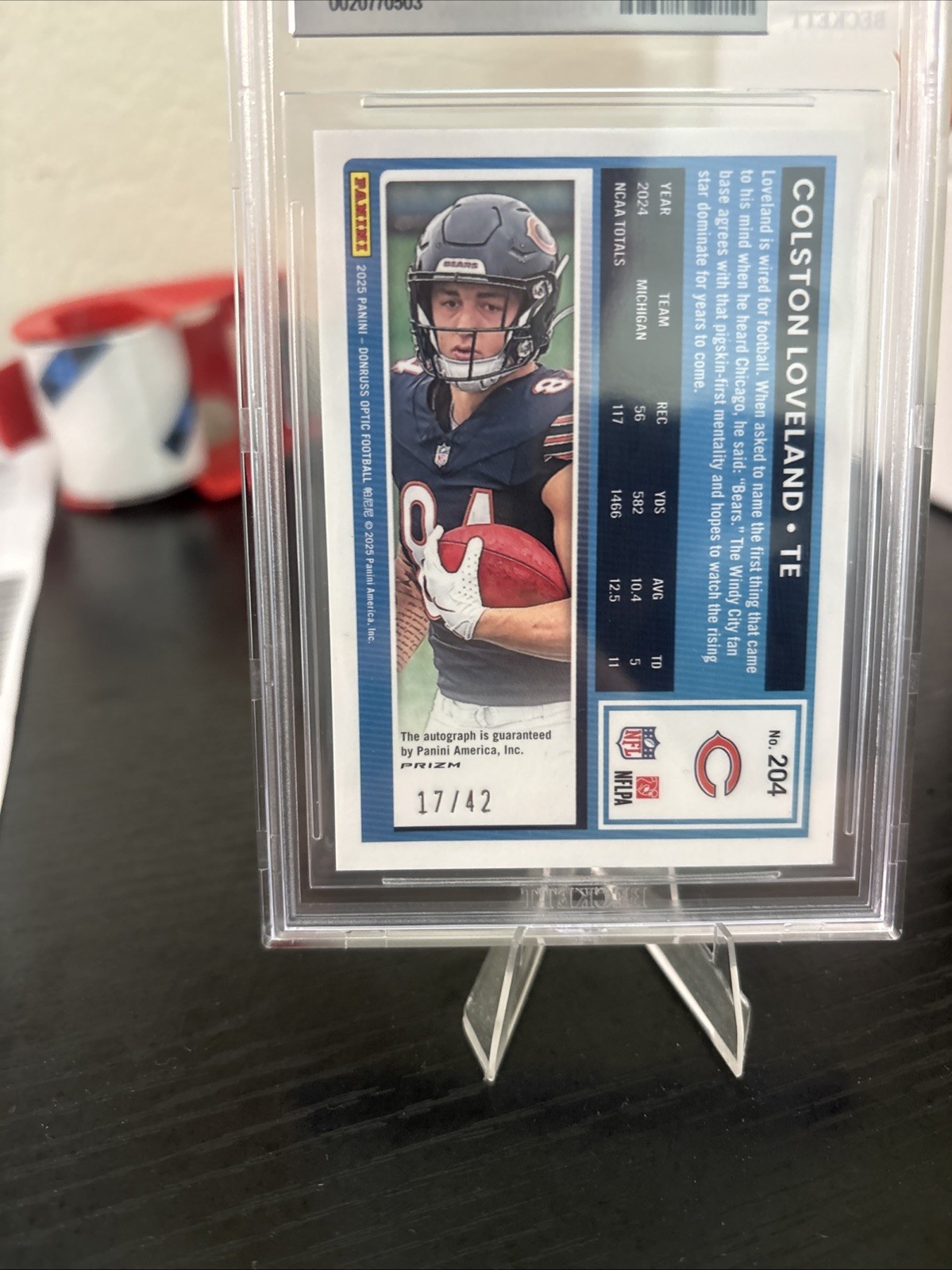 2025 Panini Optic Colston Loveland RC Auto Purple Stars /42 #204 BGS 9 PSA view 9