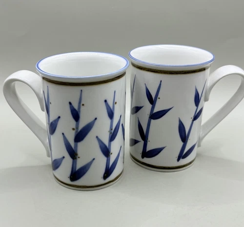 Set of 2, Dansk International Designs Blue Bamboo Mugs, Philippines, 4.25'"