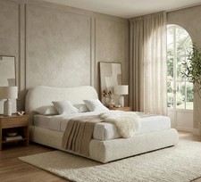 Boucle Ottoman Gas Lift Storage Bed Upholstered Double & King Size Bed Sale