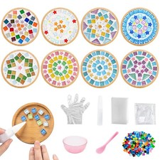 8 Pack DIY Mosaic Tiles for Crafts, Mixed Color Mosaic Kits with Coaster, DIY...