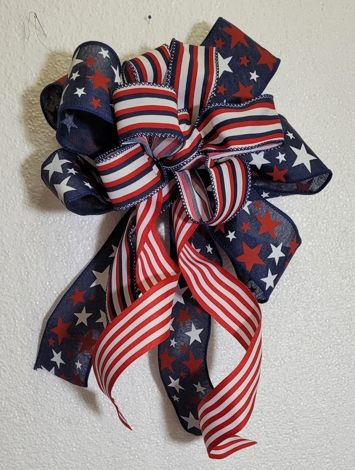 HANDMADE BOWS RED WHITE BLUE PATRIOTIC - WREATHS - SWAGS LANTERNS | eBay