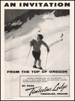 1957 Mt. Hood Timberline Lodge Oregon Photo Ski Resort Area Vintage Print Ad