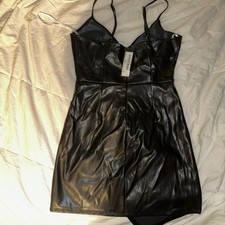 Lulus Wild Guess Black Vegan Leather Bodycon Mini Dress Small