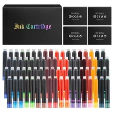 GC QUILL Fountain Pen Ink Cartridges, 72 Pack Assorted Colors Ink Refills 4 B...