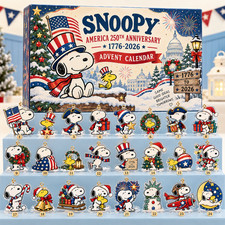 Snoopy 1776-2026 USA 250th Anniversary Advent Calendar 24 Ornament Gift Set DE34