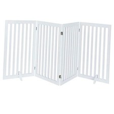 36  H Free Standing Pet Gate for Dog, Tall Wooden Dog Gate, 80  80"W 36"H White