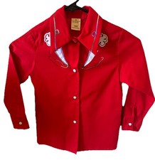 Western Cowboy Vintage Shirt by SEARS Pearl Snap  Embroidered Red kids sz 6