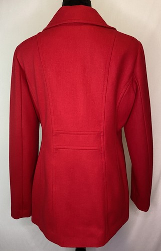 Womens George WOOL RAYON Pea Coat Jacket Medium 8 10 RED Black Button Lined EUC - Picture 3 of 10