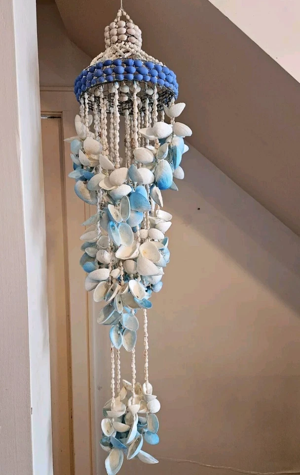 "Campanas de viento móviles colgantes de colección para playa decoración del océano 36"" azul años 70-80 boho" Foto 2 de 4