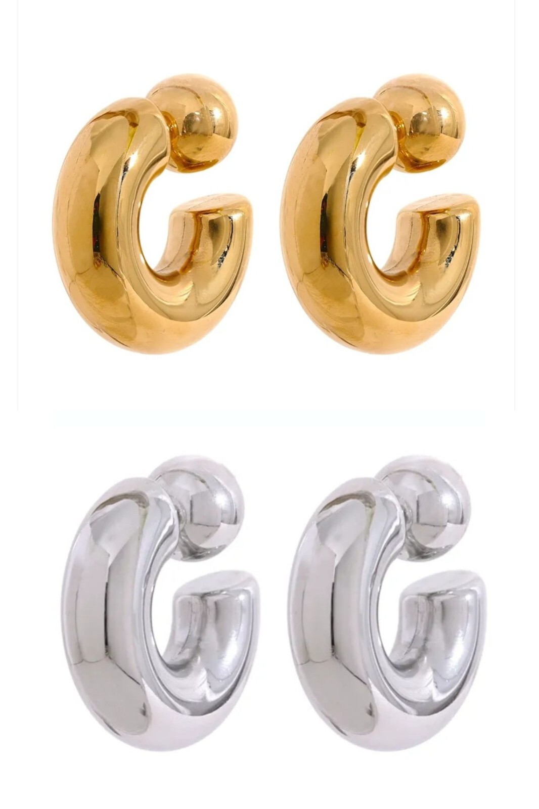 Hinged Segment Hoop Earrings Thick Steel Silver Gold Plated Jewelry for Women