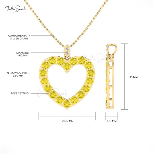 Heart Pendant 14k Solid Gold 3CT Yellow Sapphire & Diamond Necklace Gift for Her - Picture 4 of 22