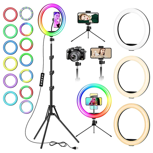 13" RGB Selfie Ringlicht mit Stativständer & Handyhalter 26 Modi 10 Helligkeit  - Bild 12 von 12
