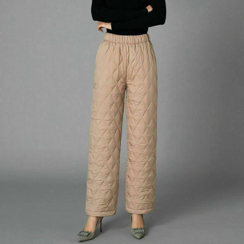 Women Thick Pants Padded Quilted Thermal Trousers Elastic Waist Sweatpants Grey - Bild 14 von 32