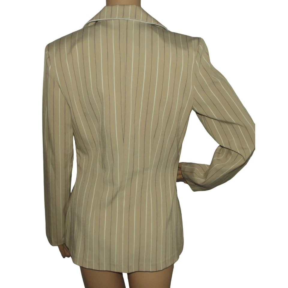 My Michelle Blazer 5/6 Tostado Beige Rayas Un Botón Chaqueta Blanco Marrón Traje Largo Foto 3 de 4