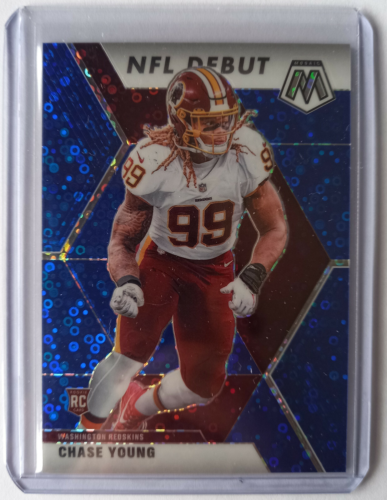 Chase Young 2020 Panini Mosaic No Huddle "NFL Debut" RC Blue Disco 71/75