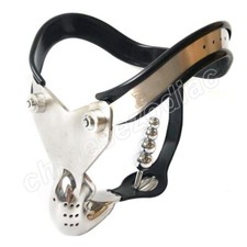 Male Adjustable Chastity Belt Cage Stainless Steel Double Cable With Stopper