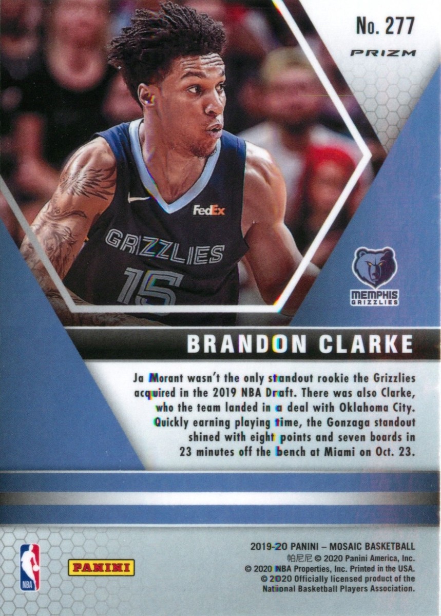 Brandon Clarke RC 2019-20 Mosaic Green Prizm NBA Debut Rookie Card