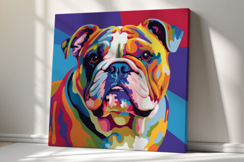 Colorido Bulldog Perro Lienzo Impresión Mascota Arte de Pared Animal Imagen Regalo - Imagen 2 de 6