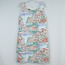 Talbots Scenic Village Shift Dress Size 10 Petite Seaside Coastal Artsy Travel
