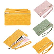 Women Leather Clutch Bag Large Capacity Zipper Purse Cell Phone Wallet Wristband
