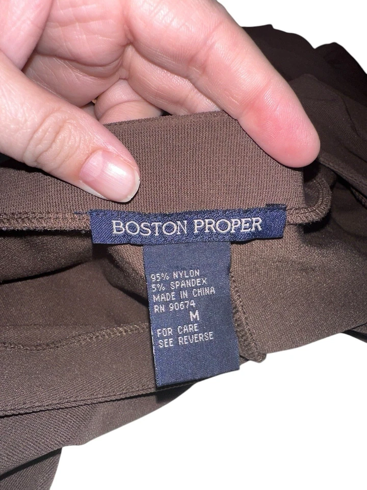 Maxi vestido vintage Boston Proper para mujer cuello en V manga 3/4 talla M marrón elástico Foto 4 de 4