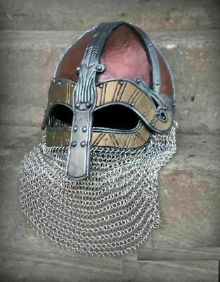 16GA Stahlhelm Mittelalterliche Rüstung Wikingerhelm Tragbarer Kettenhem - Bild 1 von 4