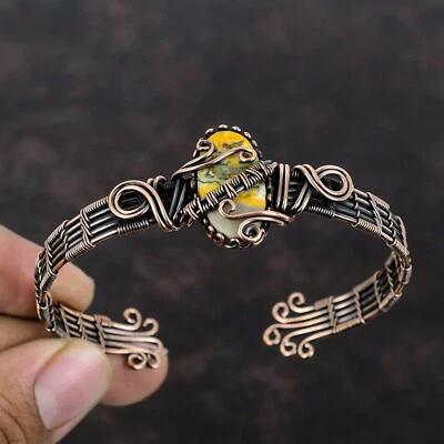 Gift For Her Copper Bumble Bee Jasper Jewelry Wire Wrapped Adjustable Bangle - Image 1 of 4