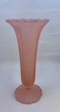 Vintage Trumpet style Pink Frosted Glass Vase 9”
