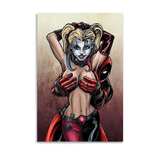 Harley Quinn & Deadpool Poster Print Wall Art, Living for Living Room Bed - Picture 4 of 6