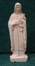 ST THERESE OF LISIEUX w/ CRUCIFIX & ROSES Old WHITE CLAY FIGURE STATUE 70mm