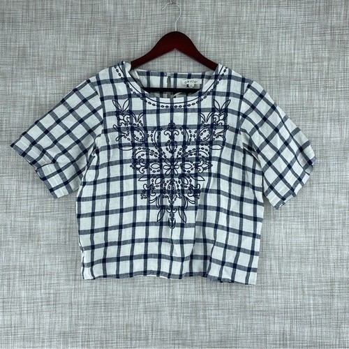 NWT Orvis XS Linen shirt short sleeve crop embroidered 3146 - 第 1/9 張圖片