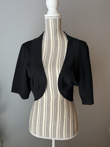 Womens 1X Black Open Front Crop Cardigan Shrug Signature By Robbie Bee