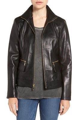stand up collar leather jacket